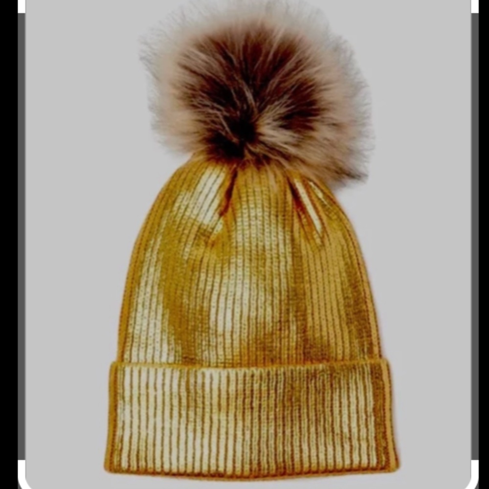 Scoop NYC Gold Pompom Stocking Cap NWOT